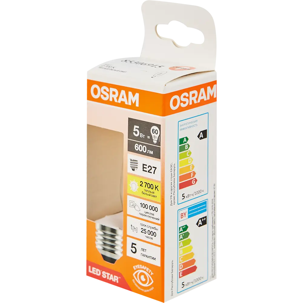 Светодиодная лампа OSRAM Filament E27 5W в стиле ретро-свечи 85306915 STLM-0926271 - Вид №3