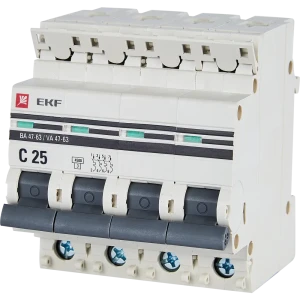 Автоматический выключатель EKF ВА47-63 4P C25 A 4.5 кА