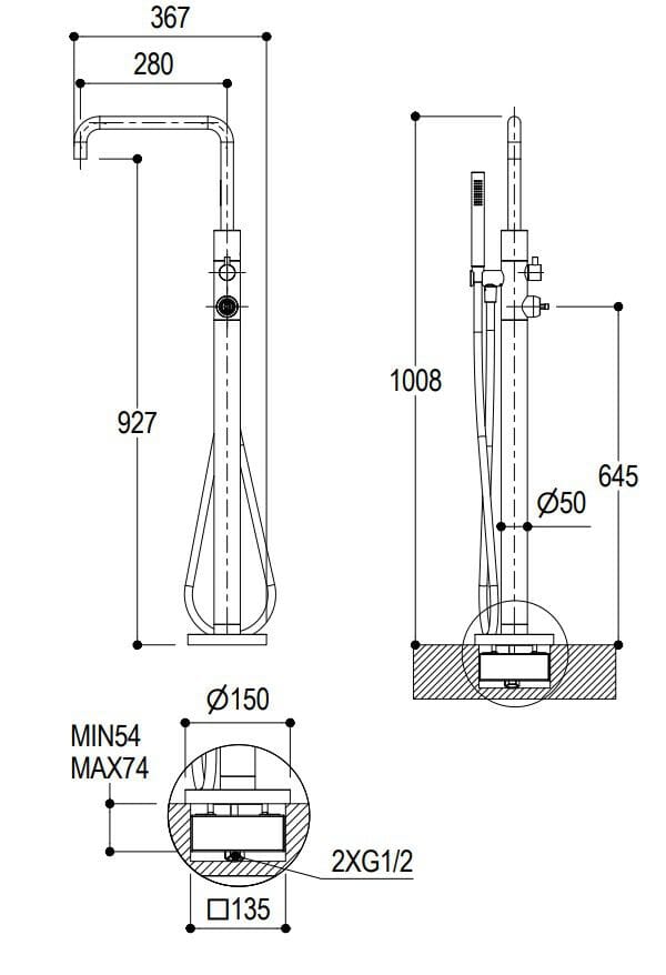 Смеситель для ванны с ручным душем Ritmonio диаметр 35 отпечатков пальцев ARCH-00074529 - Вид №2