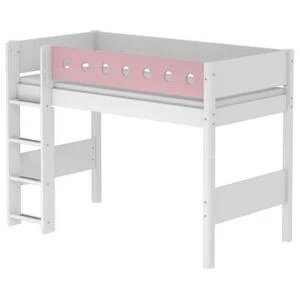 Кровать Flexa White полувысокая с лестницей, 200 см, белая с розовым