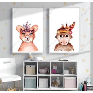 Постер "Лев и обезьяна для детской" 70x50см 28 КАРТИН