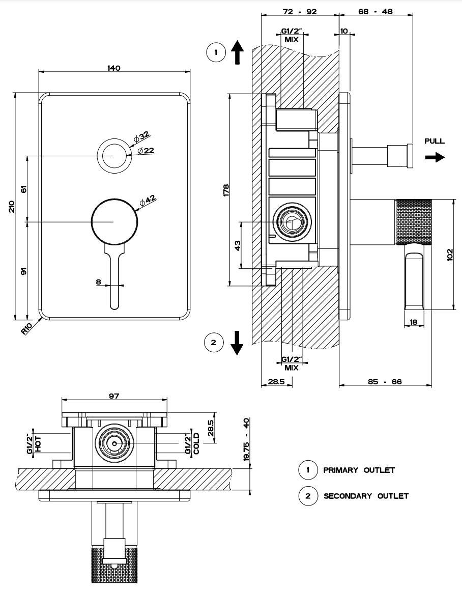 Хромированный латунный смеситель для душа с переключателем Gessi гравировка ARCH-00149372 - Вид №1