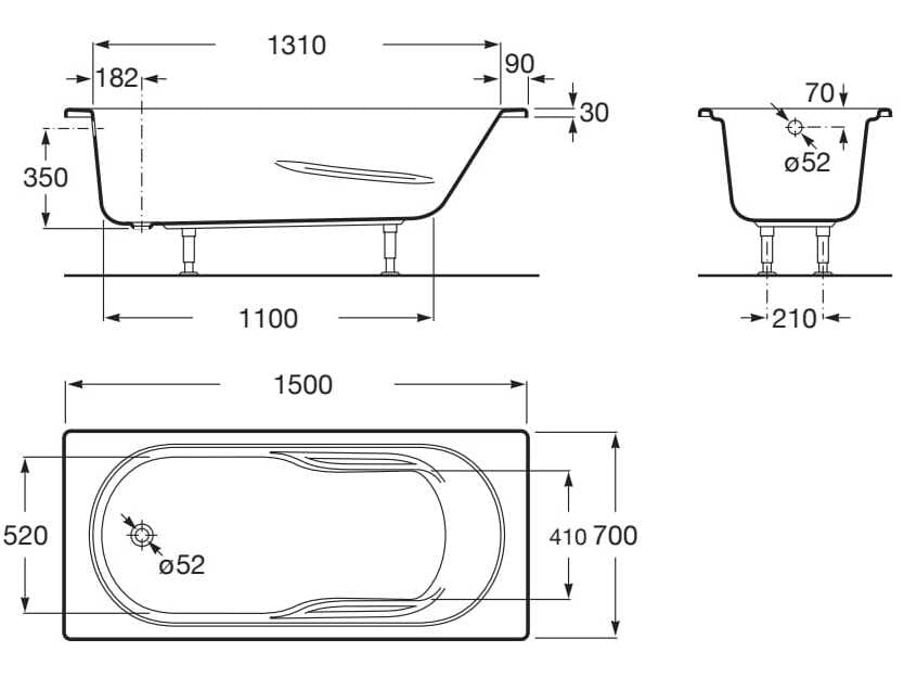 Утопленная акриловая прямоугольная ванна Roca Genova-N ARCH-00090360 - Вид №4