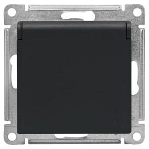 Розетка встраиваемая Systeme Electric AtlasDesign с заземлением с крышкой и шторками цвет базальт