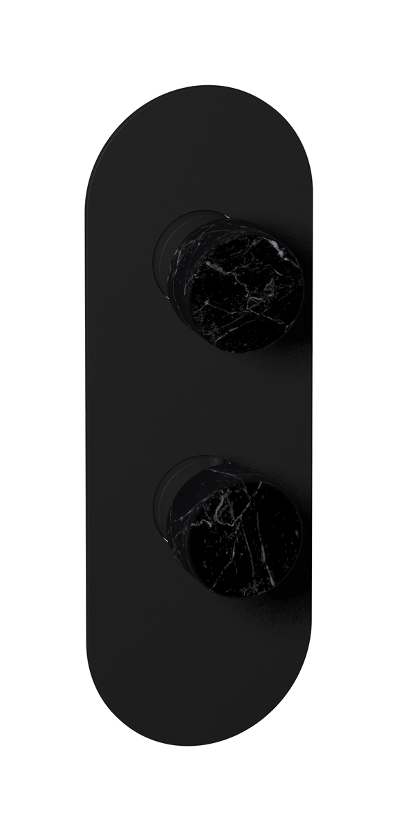 Комплект наружных частей термостата с дивертером на 2 потребителя - вертикальная овальная панель с ручками Marmo WE ARE IB eua612npnmr_2 Matt Black Aqua