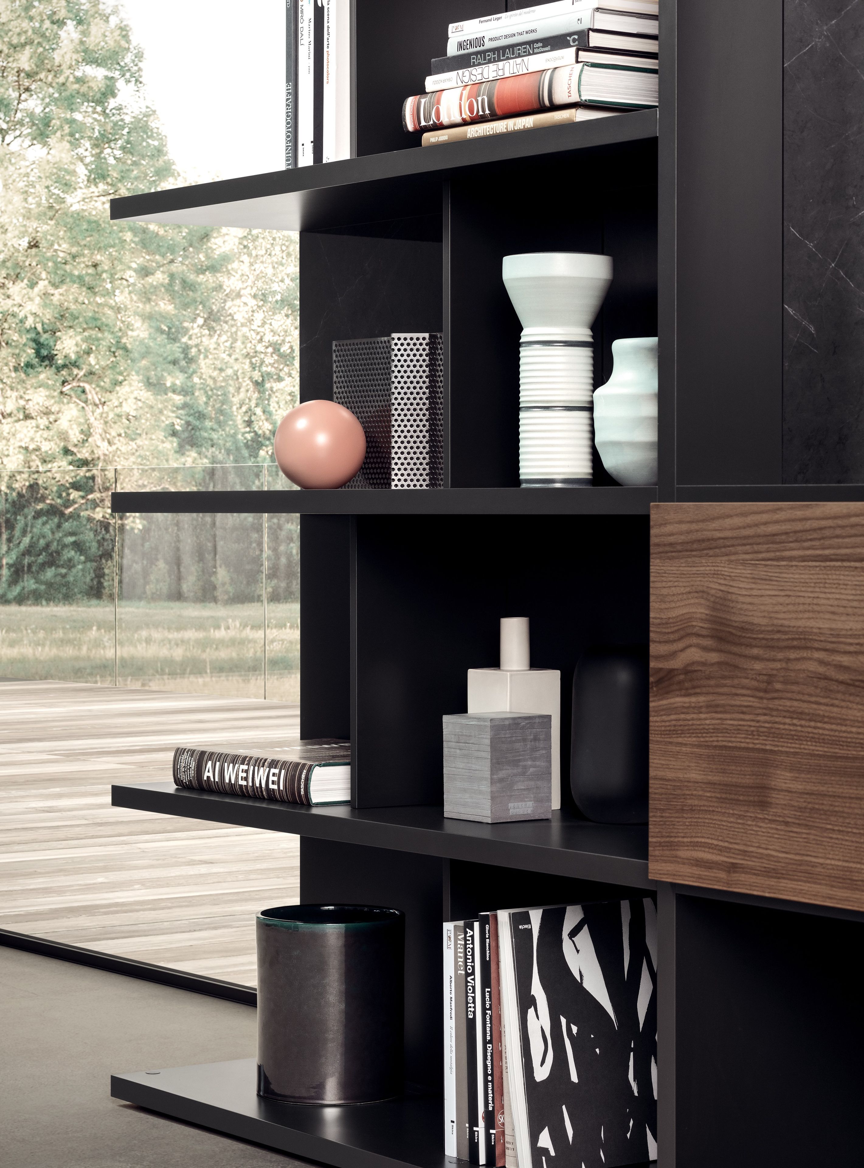 Секционный деревянный книжный шкаф с терминалом без боковины Pianca Spazioteca ARCH-00122664 - Вид №1