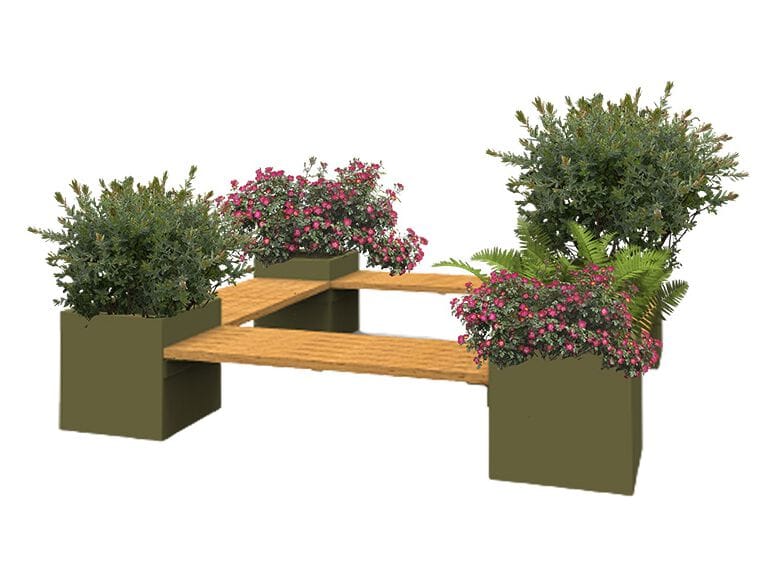 Секционная скамейка из стали и дерева со встроенной сеялкой Urbencéa LINEAIR ARCH-00071866 - Вид №1