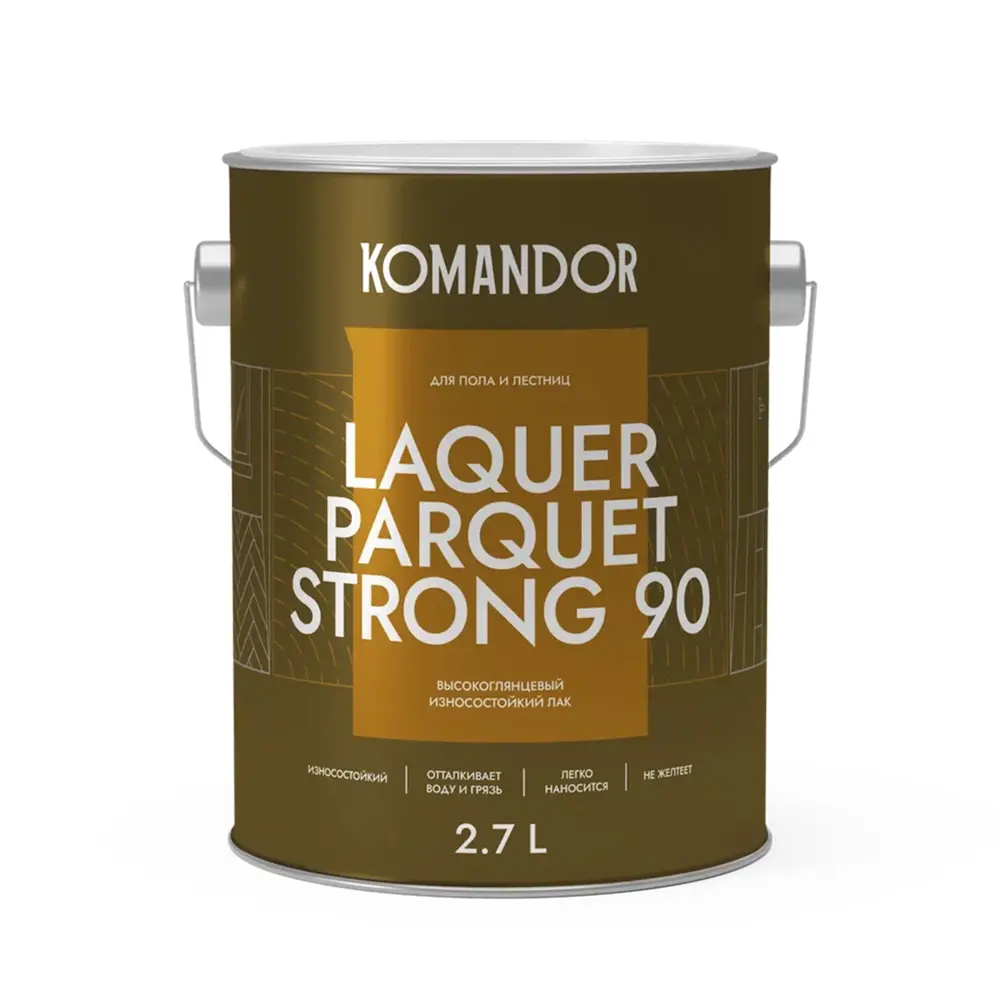 91636944 Лак для пола Komandor Laquer Parquet Strong 90 высокоглянцевый прозрачный 2.7 л STLM-0852814