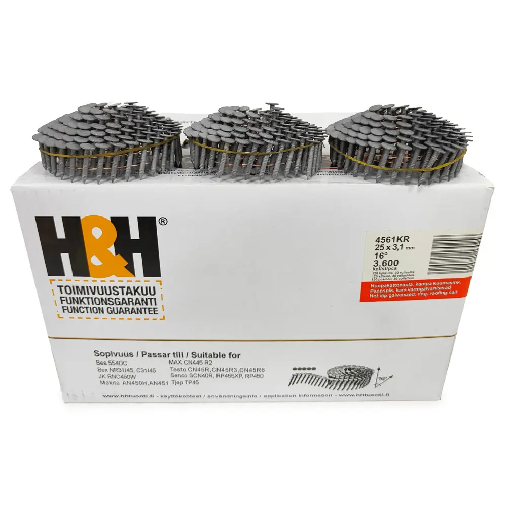 Кровельные гвозди H&H 3.1x25 Ring HDG горячий цинк 3600 шт