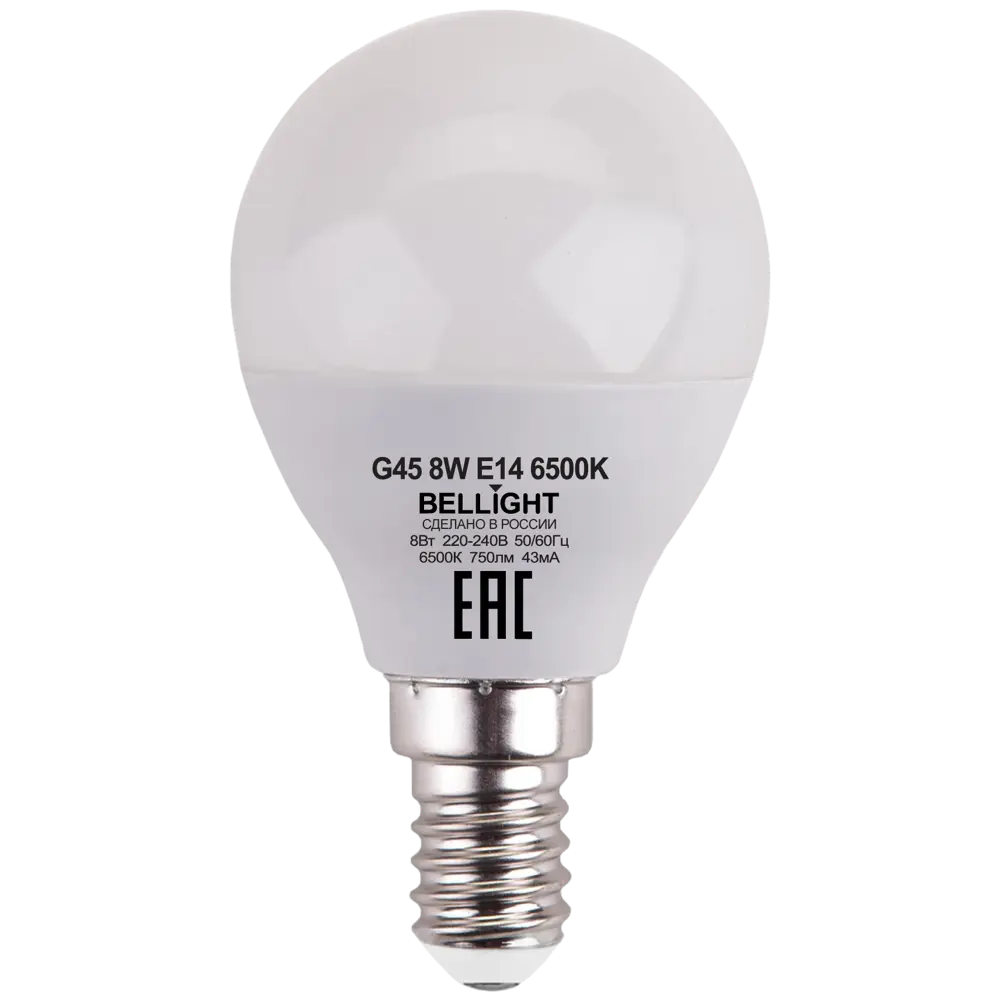 BELLIGHT LED лампа Е14 шар 8Вт холодный белый свет 85637140 STLM-1347802 - Вид №1