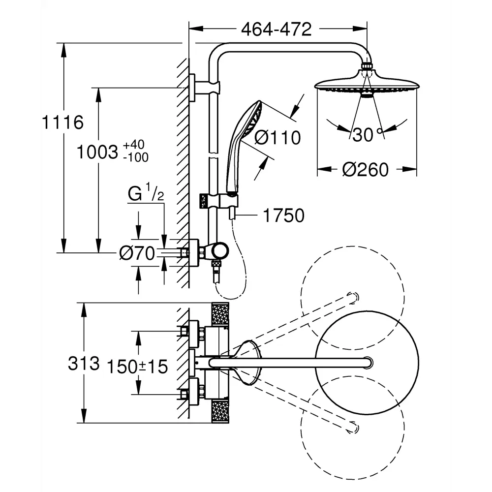 Душевая система Grohe Vitalio Joy с термостатом STLM-2103413 - Вид №10