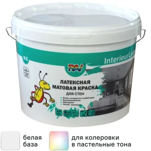 Краска для стен Rav InterieurLatex матовая цвет белый база А 10 л