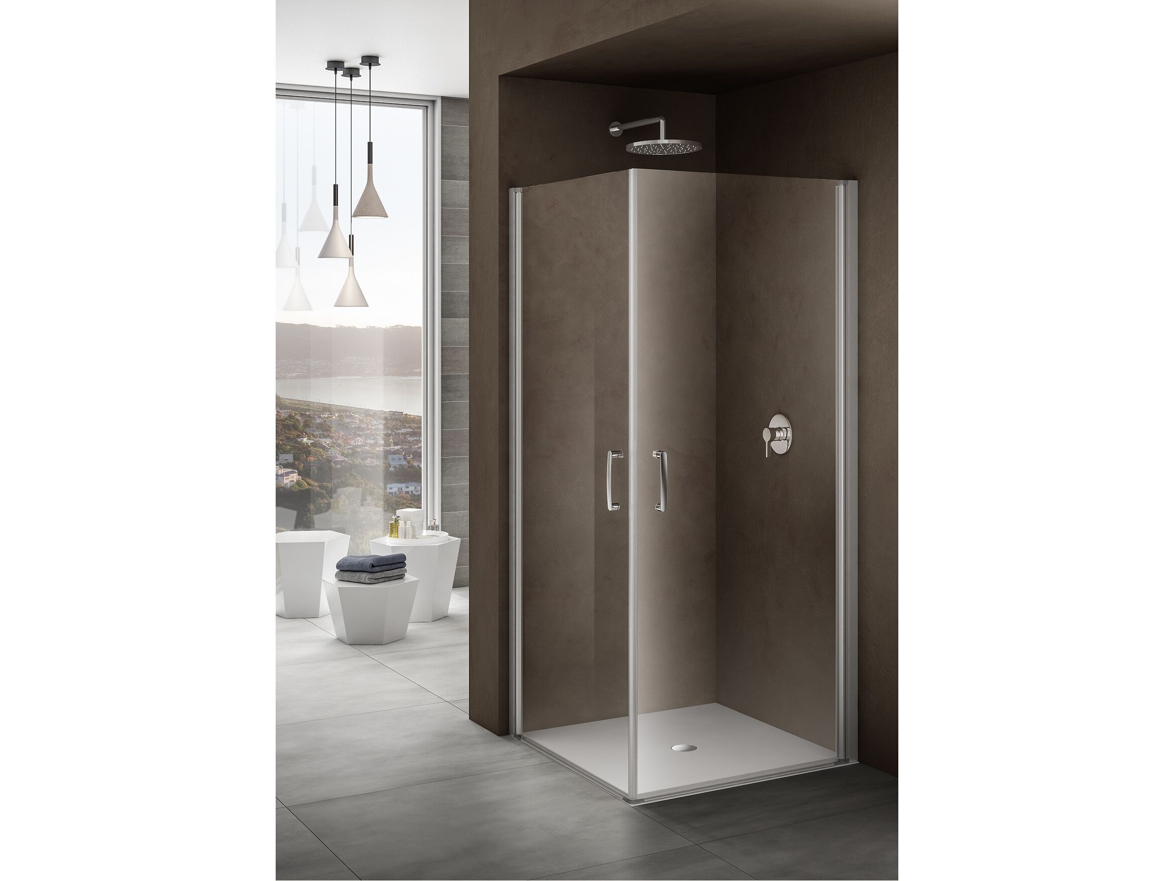 Стеклянная угловая душевая кабина с распашной дверью Provex Industrie ARCH-00036932 - Вид №1