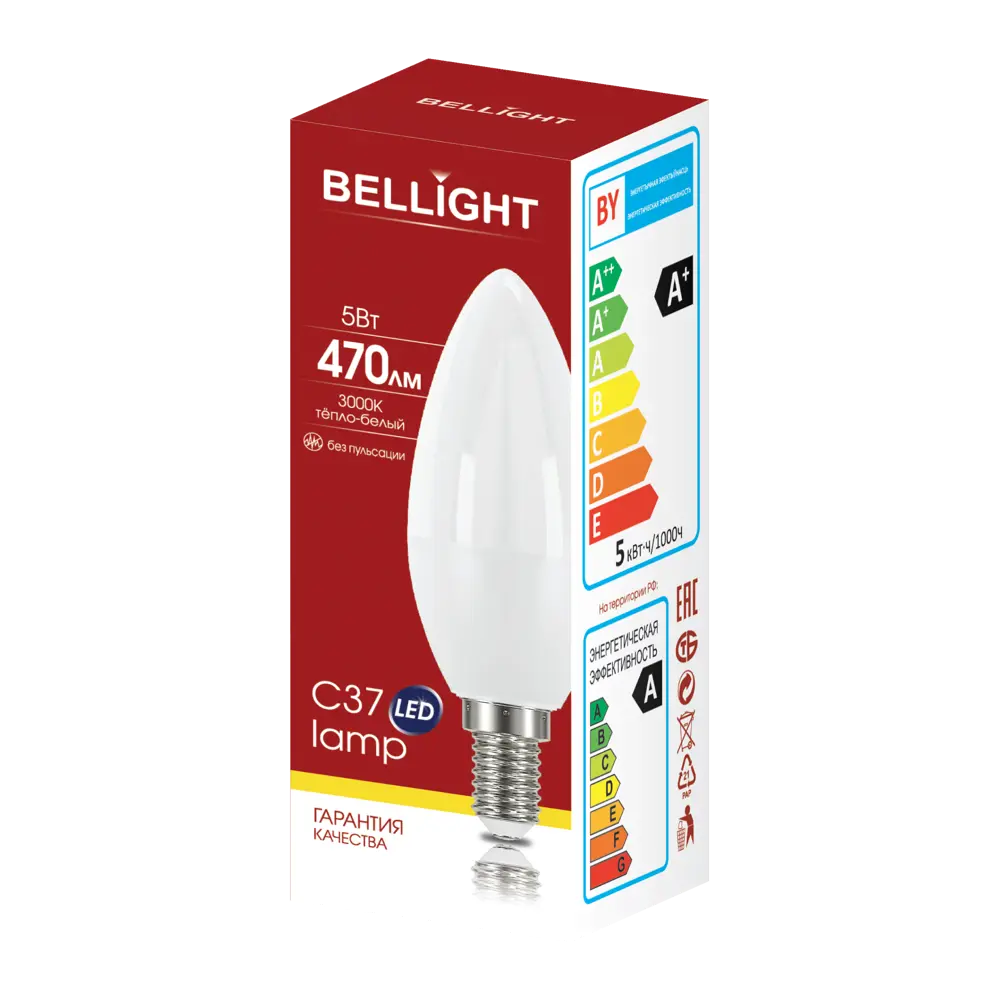 Лампа светодиодная Bellight E14 220-240 В 5 Вт свеча матовая 470 лм теплый белый свет 88297881 STLM-2035217  - Вид №3