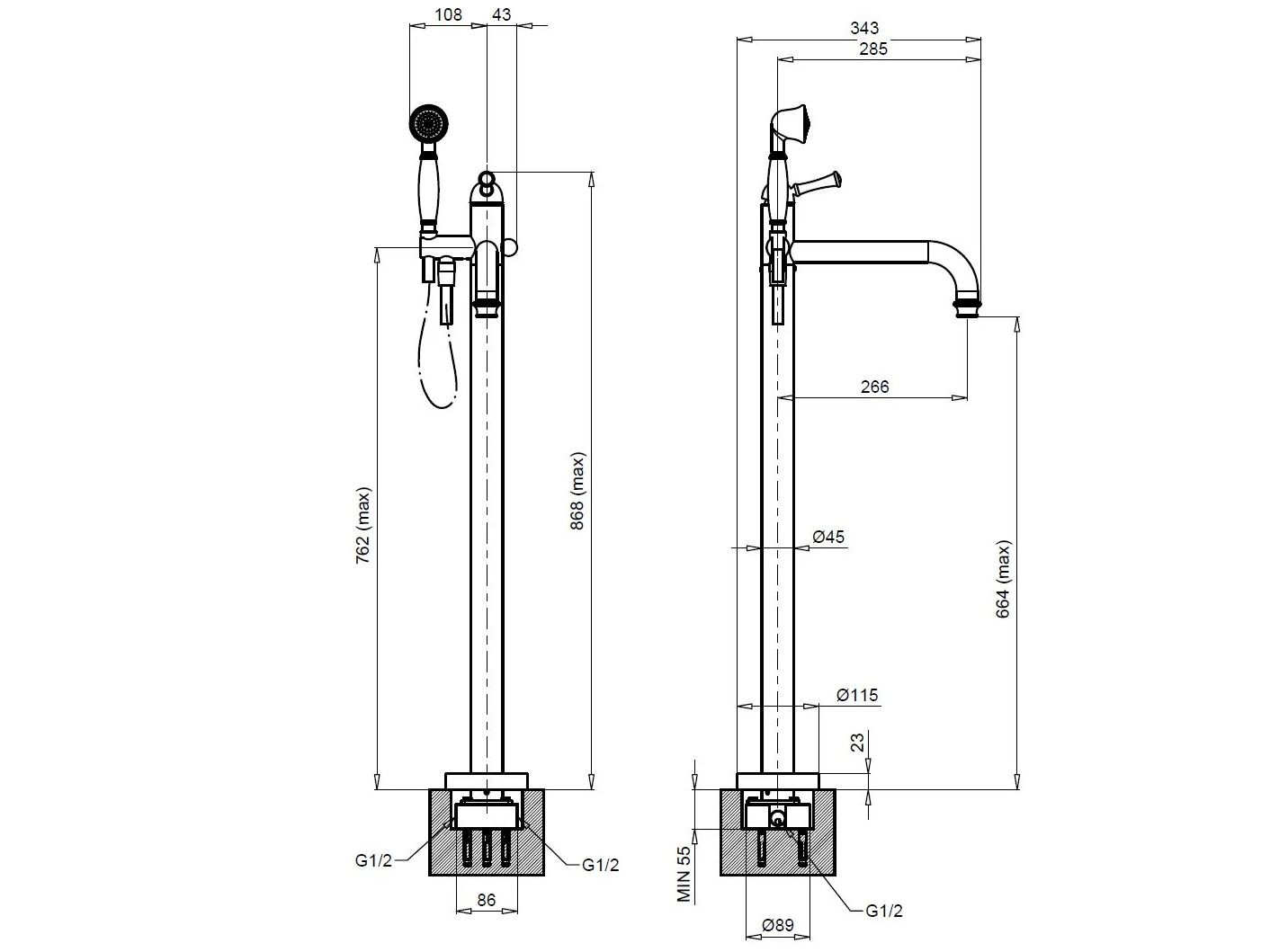 Смеситель для ванны с одной ручкой Gaia Mobili Complements ARCH-00085078 - Вид №2