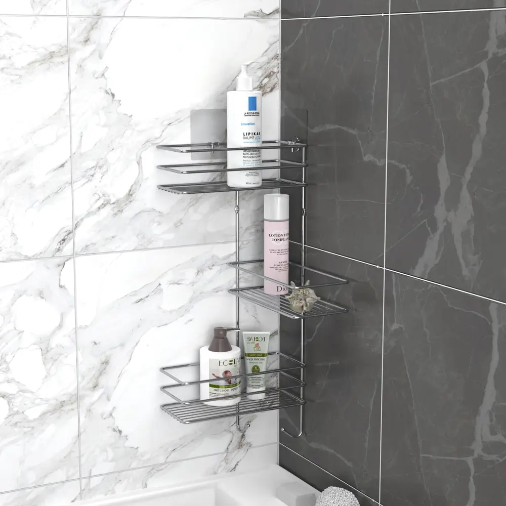Полка настенная угловая тройная Lemer Soul 22.5x55x22.5 см металл цвет хром STLM-2141678 - Вид №4