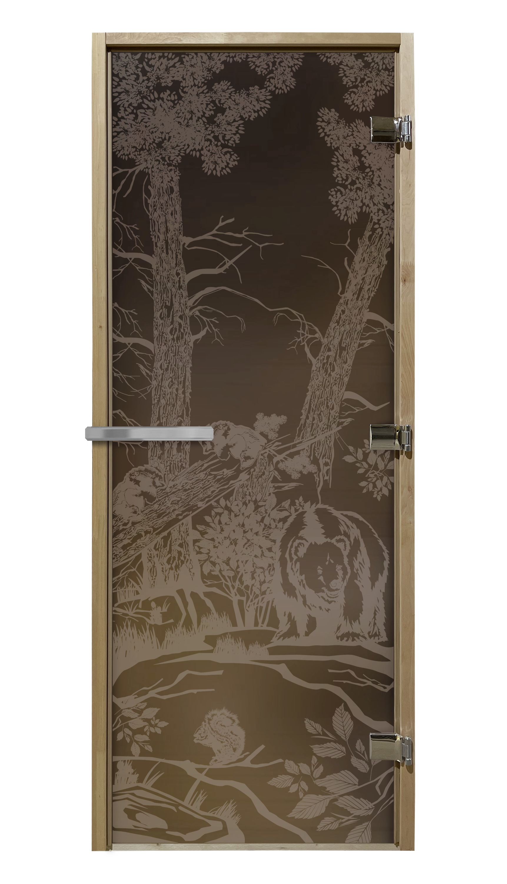 91033922 Дверь для сауны Мишка в лесу Люкс 190х70см бронза матовая STLM-0451005 DOORWOOD