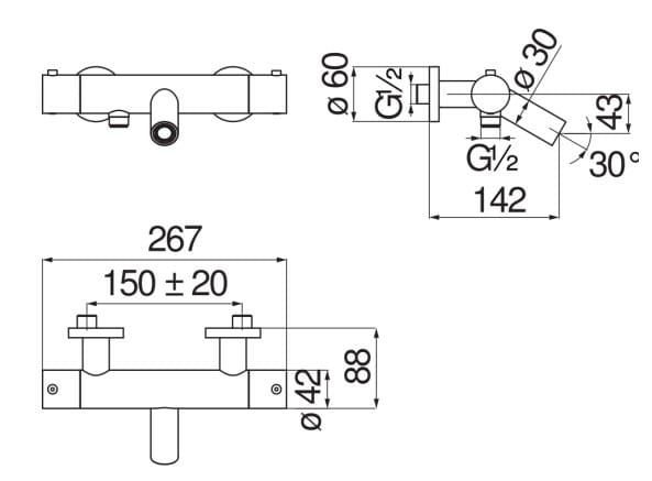 Настенный термостатический смеситель для ванны Nobili Velis ARCH-00063078 - Вид №3
