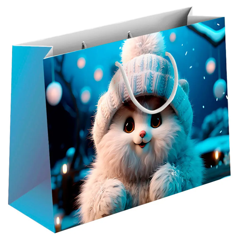 Подарочный пакет Котик в шапке 20x22x14 см разноцветный Santreyd STLM-2152816