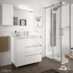 85126 SALGAR Комплект мебели для ванной ARENYS 855 левая дверь WHITE GLOSS LACQUERED + Раковина + Зеркало + Свет Глянцевый белый