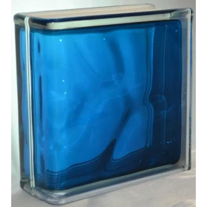 Стеклоблок Vitrablock Волна окрашенный внутри торцевой цвет синий