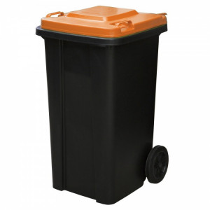 LG4687 AROTERRA Мусорный контейнер 120 л. пластиковый для раздельного сбора мусора на колесах с крышкой и ручкой 120 л. Черный, крышка оранжевая