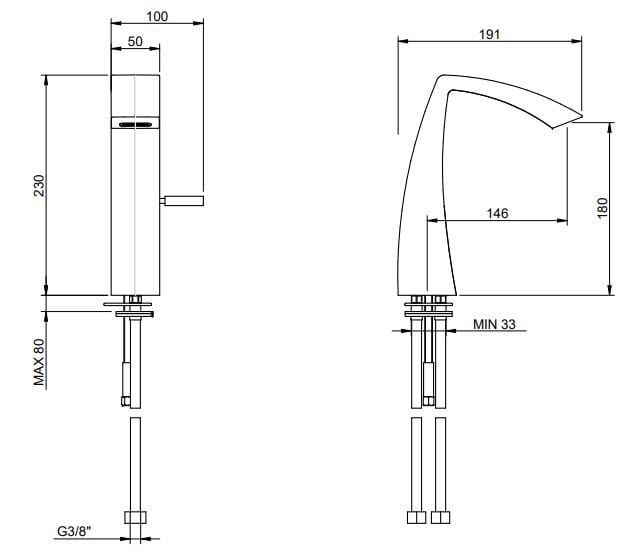 Латунный однорычажный смеситель для раковины с одним отверстием Rubinetterie Treemme Archè ARCH-00126574 - Вид №2