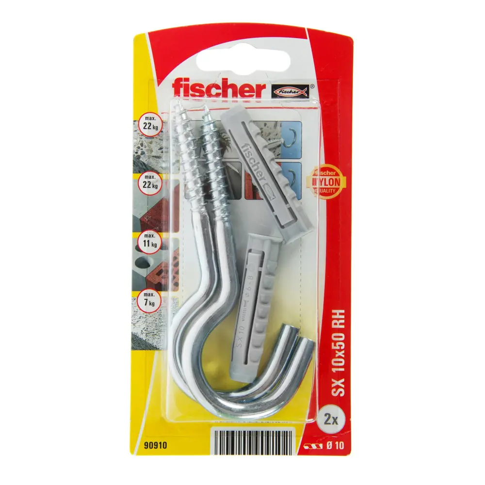 Дюбель для полнотелых материалов Fischer SX с крюком-полукольцом, 10x50 мм, нейлон, 2 шт STLM-2010402 - Вид №2