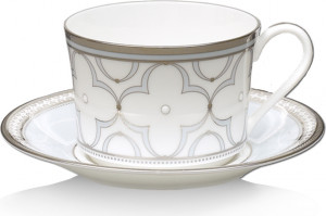 10651642 Noritake Чашка чайная с блюдцем Noritake "Трефолио,платиновый кант" 250мл Фарфор, Керамика
