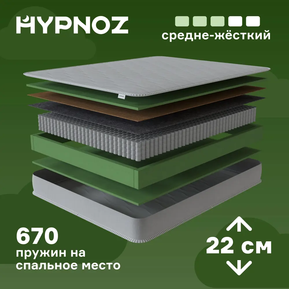 Матрас Hypnoz Spring Evo 120x200 см независимый пружинный блок, полутораспальный, жесткий