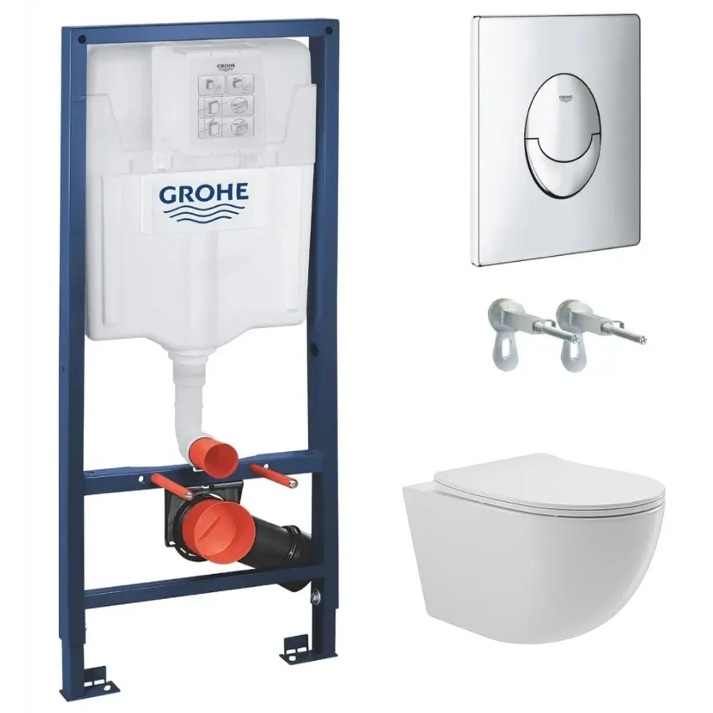 Комплект инсталляция и унитаз Grohe безободковый с микролифтом клавиша цвет хром Rapid SL STLM-2028558