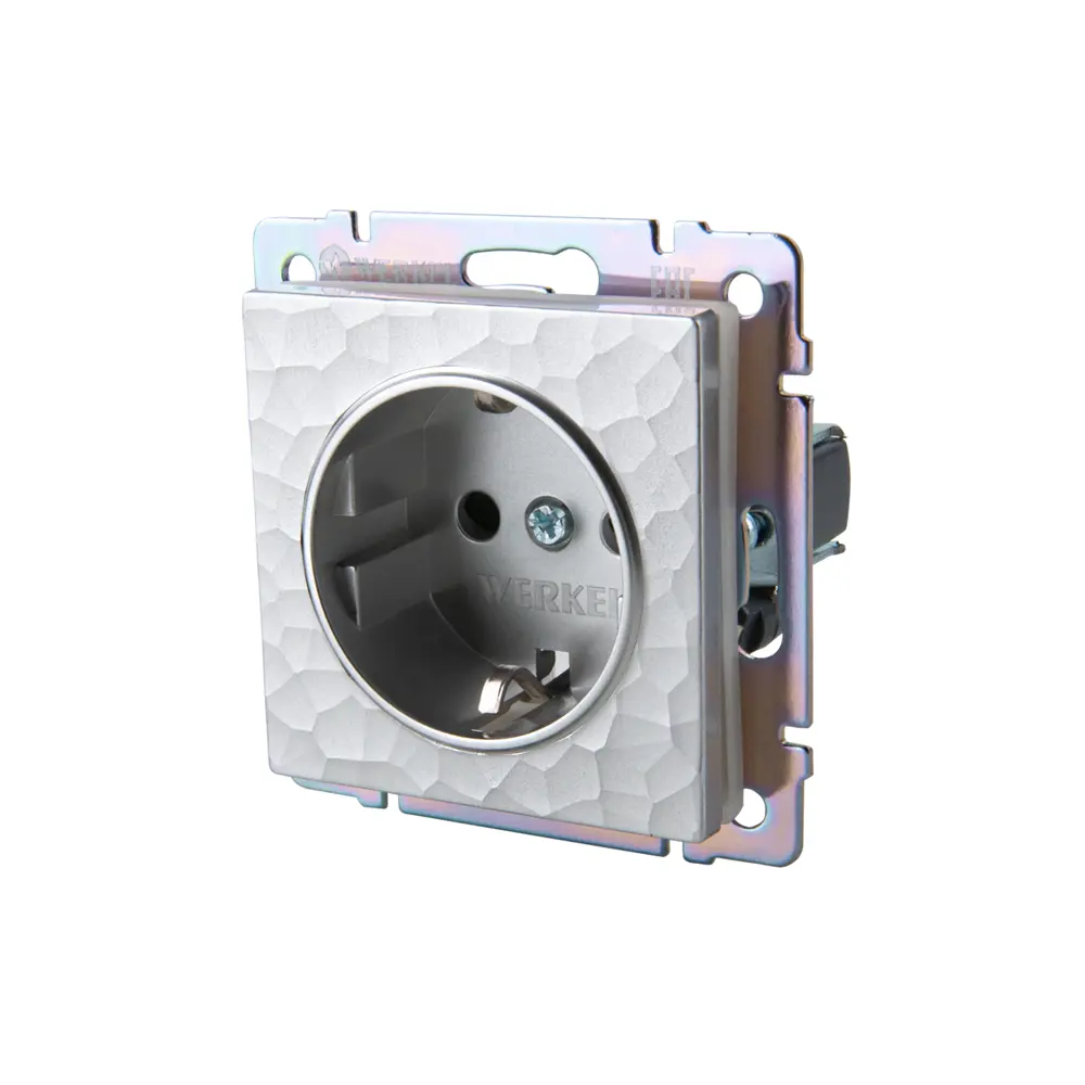 Розетка встраиваемая Werkel Hammer с заземлением со шторками цвет серебряный STLM-2153601 - Вид №1