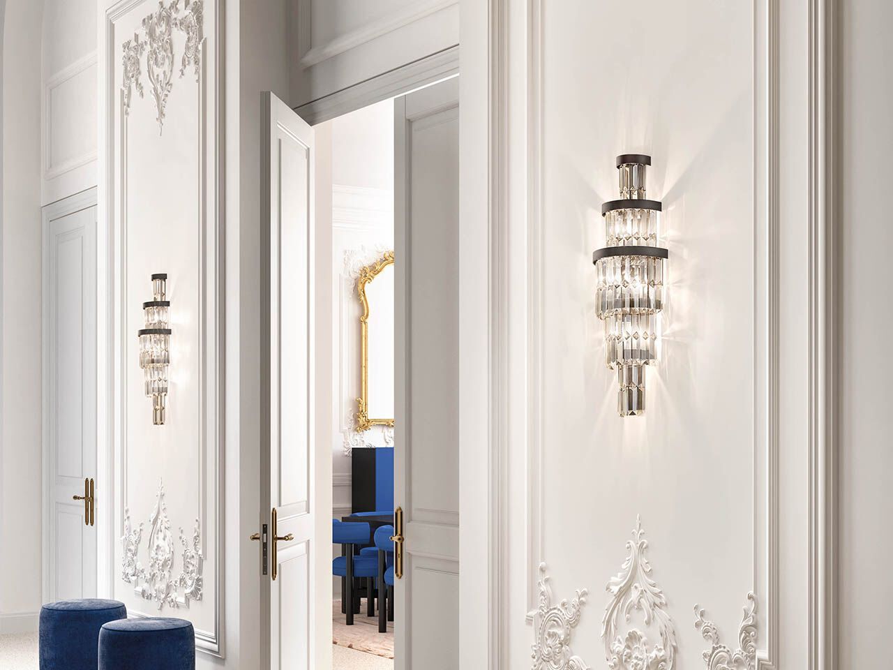 Окрашенный металлический настенный светильник с кристаллами Masiero палладий ARCH-00119475