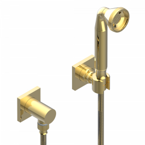 G79-53 Ручной душ с жесткой струей, шланг 1 м 50 см, держатель и колено 1/2’’ Thg-paris Cubica Покрытие PVD золотистый цвет