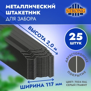 91854549 Штакетник Strong НФ-00009330 п-образный 20 мм 200 см двухсторонний фигурный серый/серебристый STLM-1480013