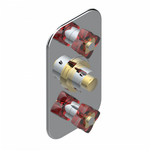 U6C-5400BE Накладка с ручкой регулировки температуры и двумя маховиками для термостатического смесителя 5400AE Thg-paris Pétale de Cristal, красный хрусталь Хром/золото