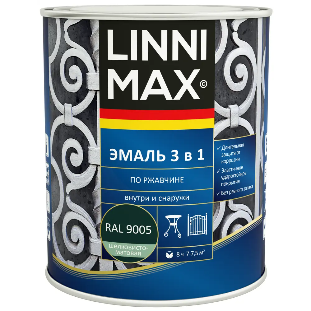 LINNIMAX Грунт-эмаль 3 в 1 по ржавчине - антикоррозийная защита черный 0.75 л 89349597 STLM-0854183 - Вид №1