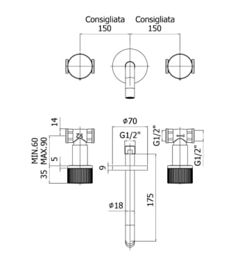 Настенный смеситель для раковины с 3 отверстиями RUBINETTERIA PAFFONI Jo ARCH-00040641 - Вид №2
