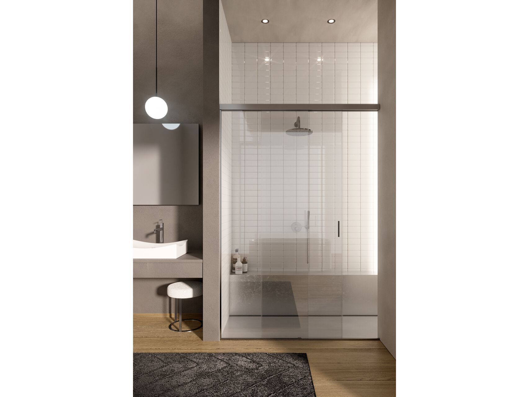 Стеклянная прямоугольная нишевая душевая кабина с раздвижной дверью Saint-Gobain - Logli Doccia50 ARCH-00013546