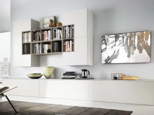 Composit Настенный шкаф из лакированного дерева в современном стиле с подставкой под телевизор. Day system