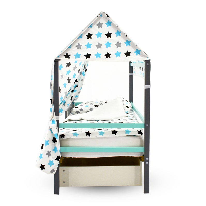 Крыша для кровати-домика текстильная Svogen звезды, графит, бирюза, серый БЕЛЬМАРКО  00-3833087 Серый Santreyd  - Вид №2