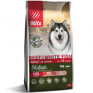 ПР0055615 Корм для собак Holistic беззерновой говядина, белая рыба сух. 500г Blitz