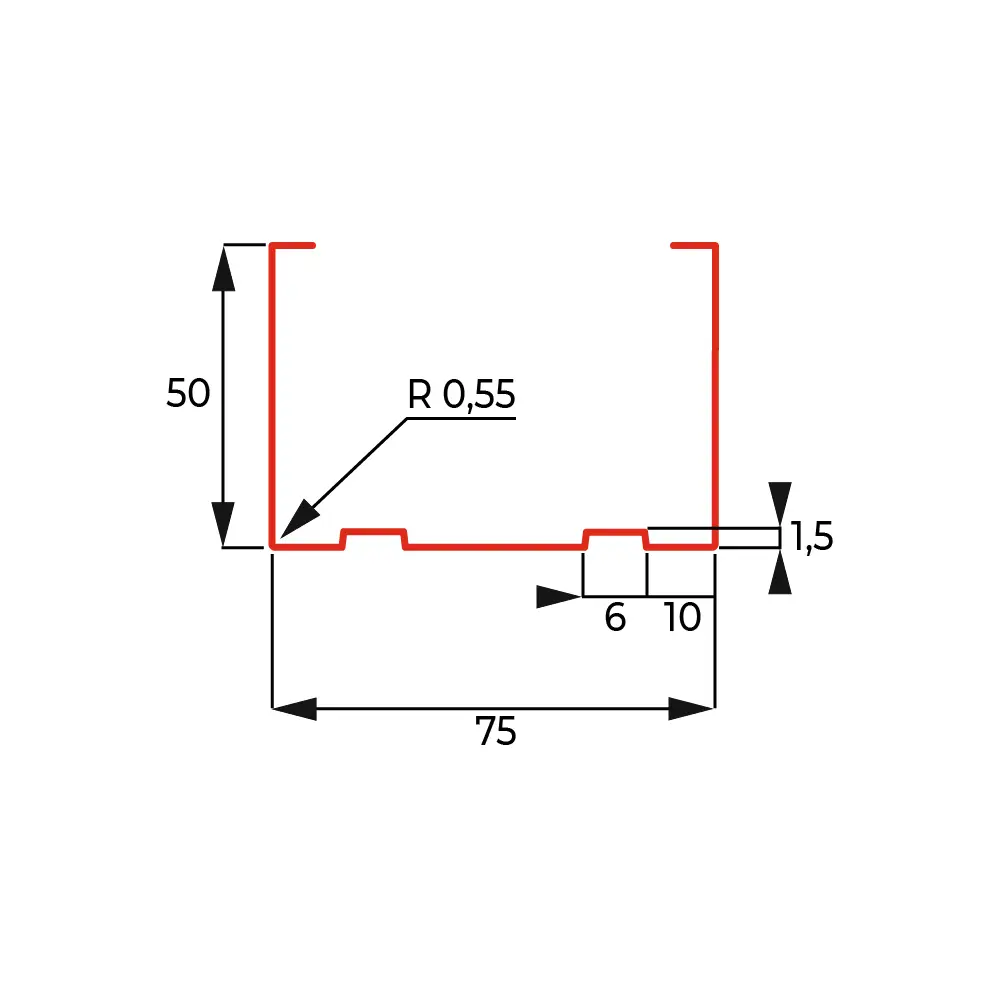 Профиль стоечный (ПС-4) Премиум 0.6 мм 75x50x3000 мм STLM-2045705 - Вид №2
