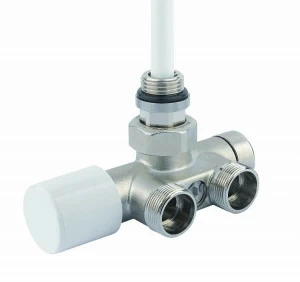 Carlo Poletti V87100Q Клапан термостатический одно/двухтрубный с by-pass и держателем, центральное подсоединение. Версия прямая с подключением медной или пластиковой трубы. Межосевое расстояние 40 мм.