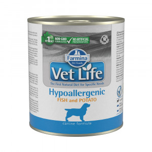 ПР0058320 Корм для собак Vet Life Hypoallergenic при аллергиях, рыба с картофелем паштет банка 300г Farmina