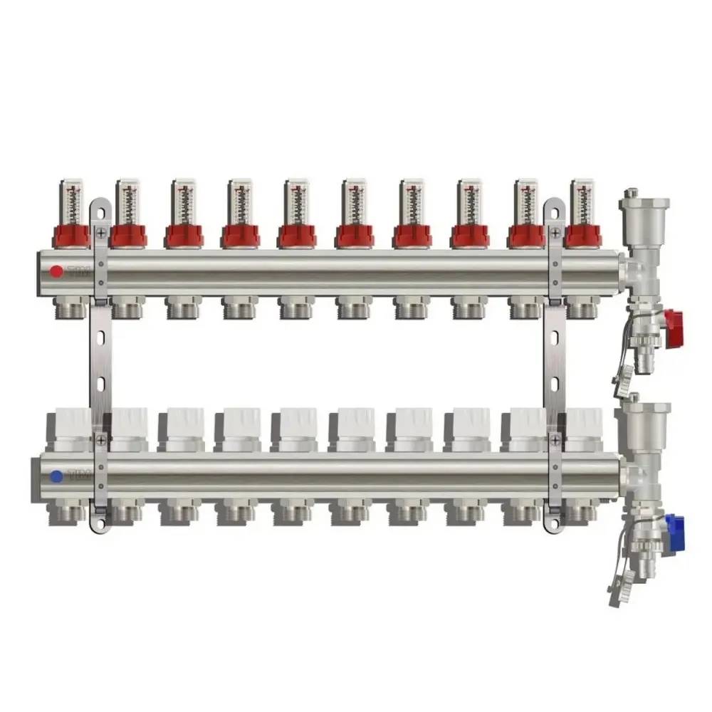 Коллекторная группа Tim&Zeissler для теплого пола с расходомерами 1" 10 выходов без кранов TIM KC010