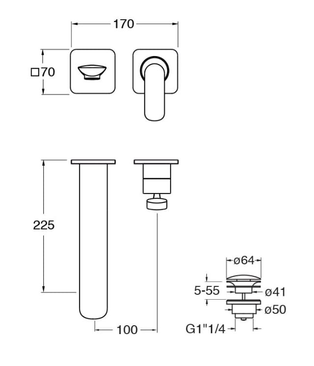 Металлический настенный смеситель для раковины с 2 отверстиями и аэратором CRISTINA Rubinetterie фольга ARCH-00064385 - Вид №2
