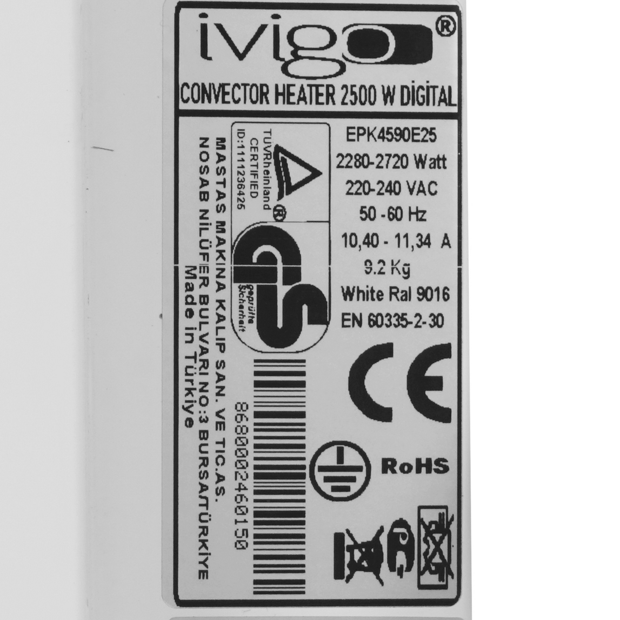 9935442 Конвектор iVigo EPK4590E25 STDN-0003027 - Вид №4