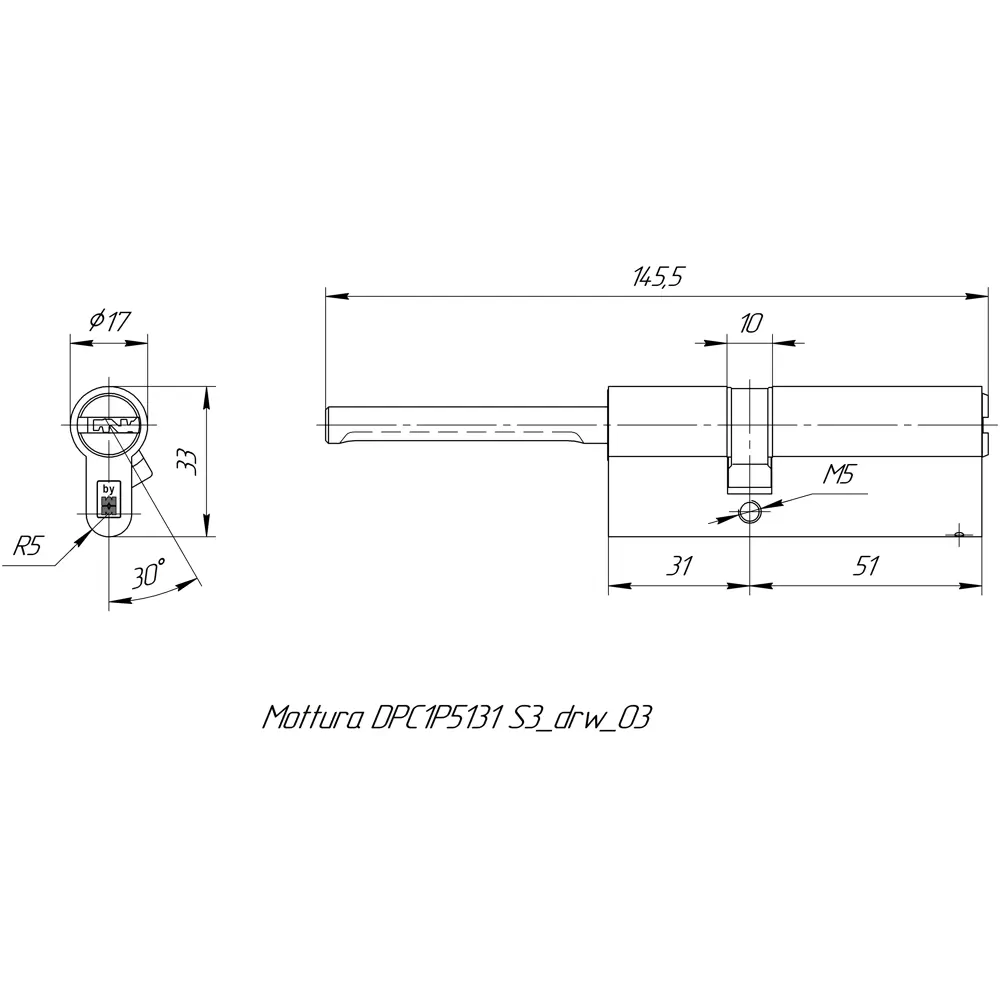 Цилиндр Mottura Project DPC1P5131 S3, 46x10x26 мм, ключ/шток, цвет никель, без вертушки STLM-2063334 - Вид №4