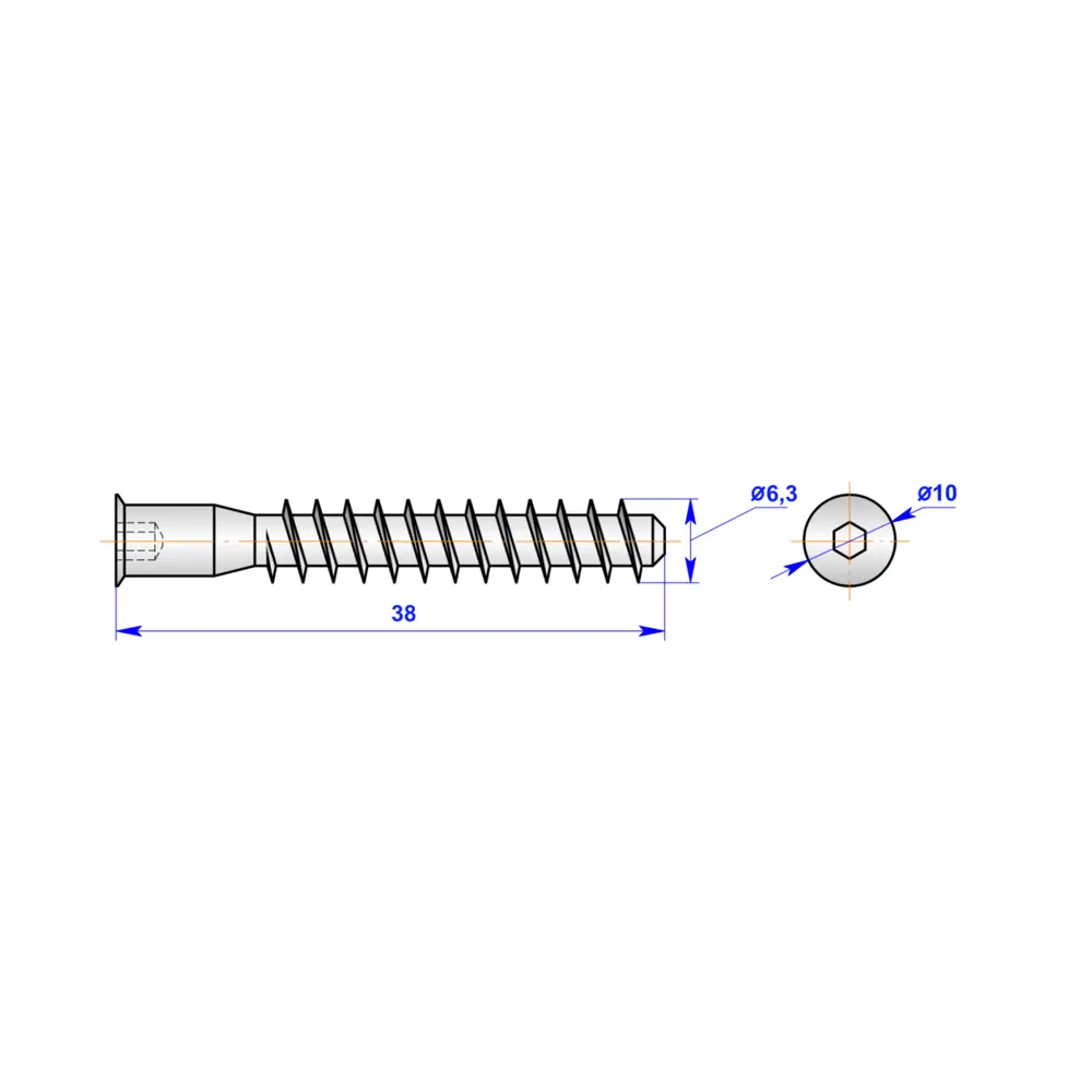 Конфирмат DIN 7541 6.3x38 мм сталь цвет цинк 8 шт Santreyd STLM-2190414 - Вид №1